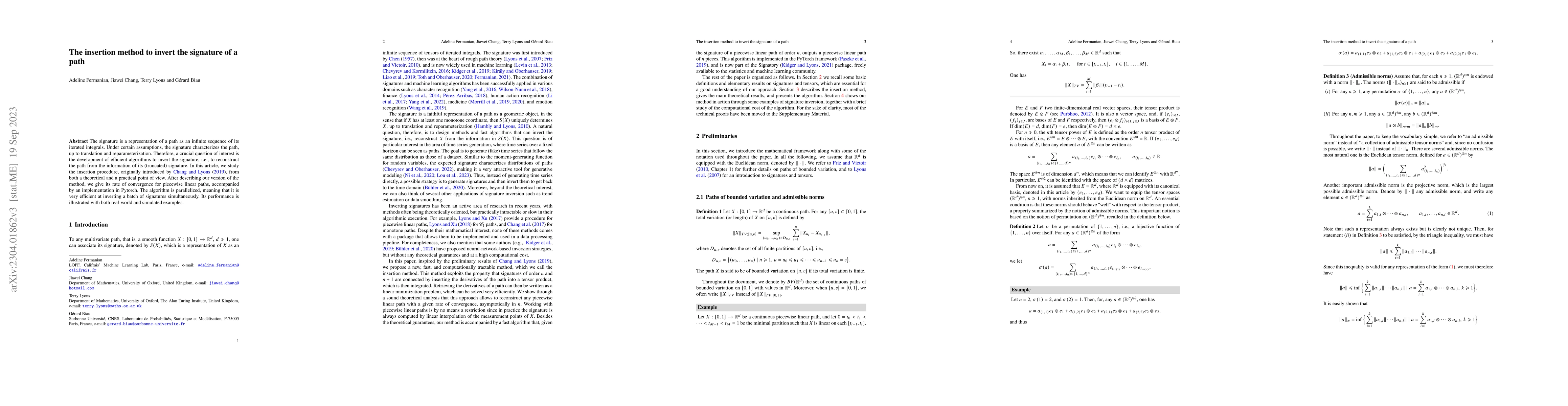 Thumbnail for The insertion method to invert the signature of a path