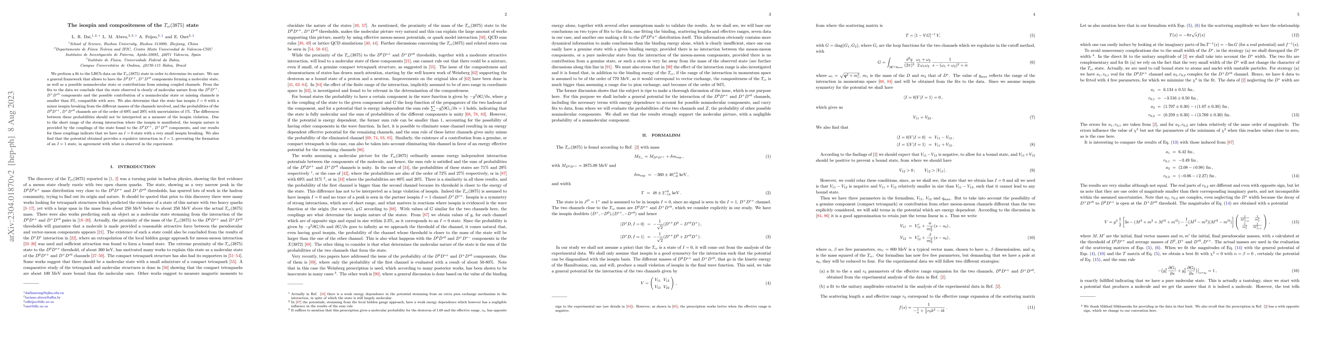 Thumbnail for The isospin and compositeness of the $T_{cc}(3875)$ state