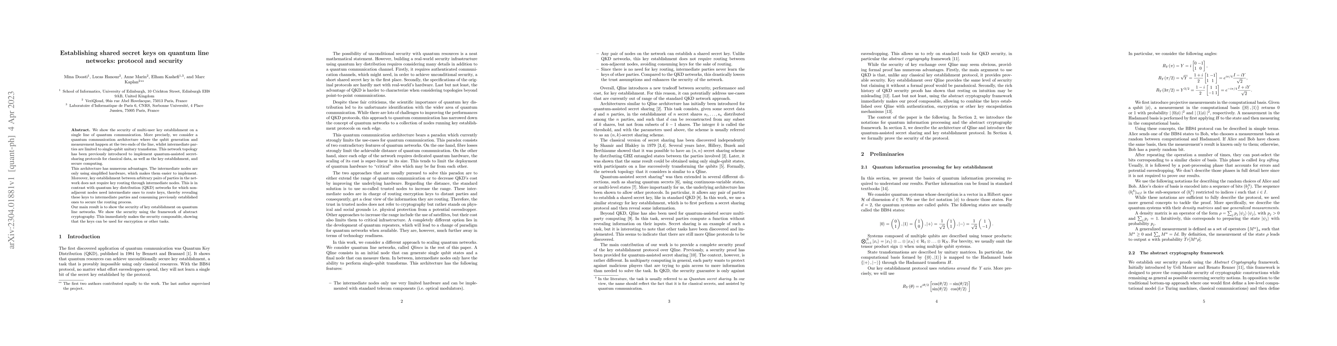 Thumbnail for Establishing shared secret keys on quantum line networks: protocol and
  security