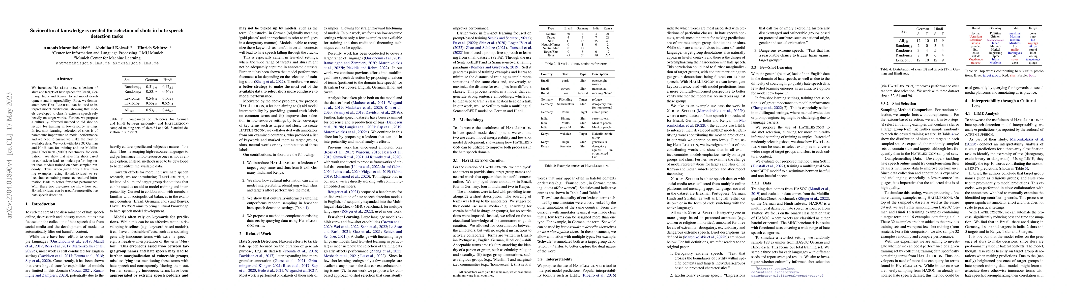 Thumbnail for Sociocultural knowledge is needed for selection of shots in hate speech
  detection tasks
