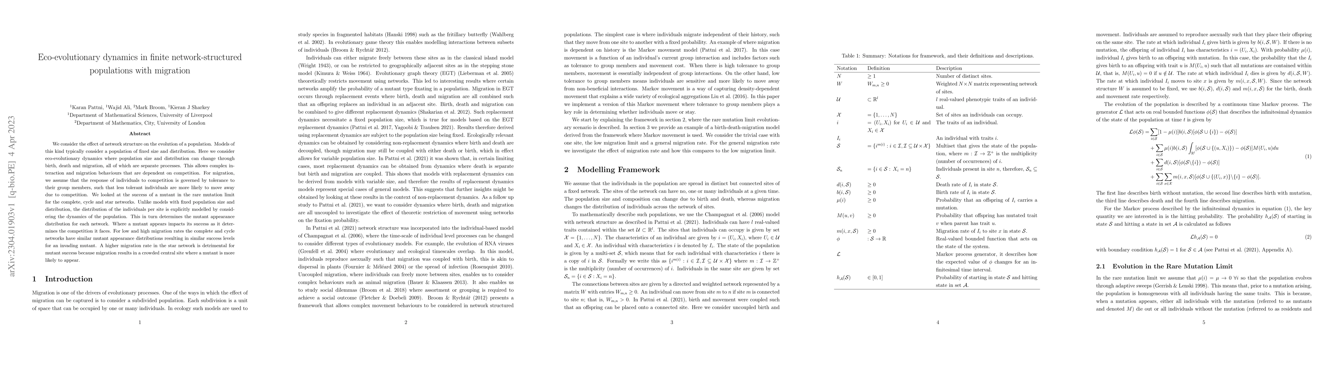 Thumbnail for Eco-evolutionary dynamics in finite network-structured populations with
  migration