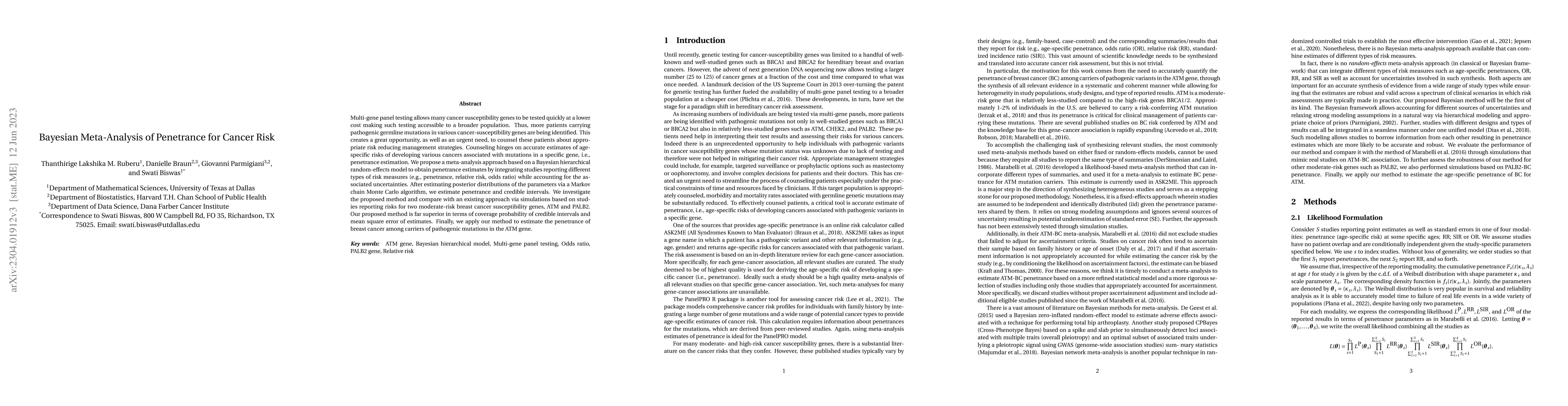 Thumbnail for Bayesian Meta-Analysis of Penetrance for Cancer Risk