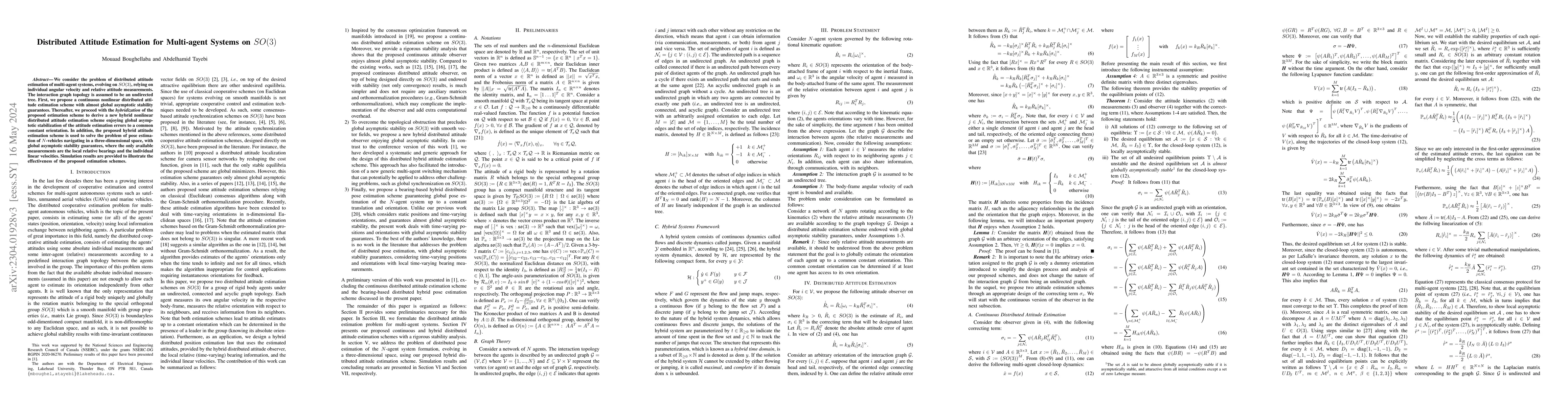 Thumbnail for Distributed Attitude Estimation for Multi-agent Systems on $SO(3)$
