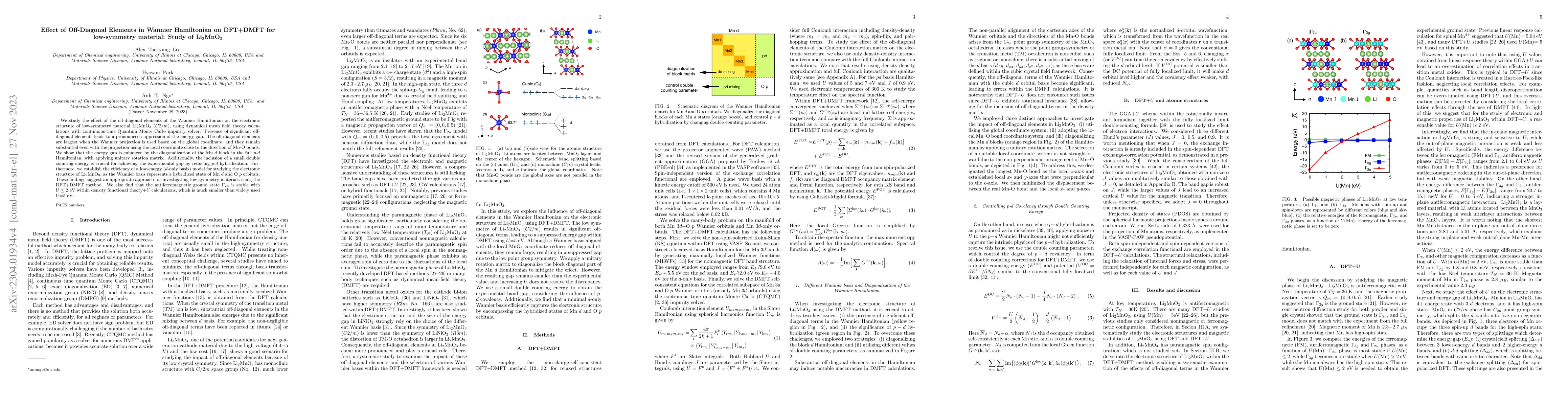 Thumbnail for Effect of Off-Diagonal Elements in Wannier Hamiltonian on DFT+DMFT for
  low-symmetry material: Study of Li$_2$MnO$_3$