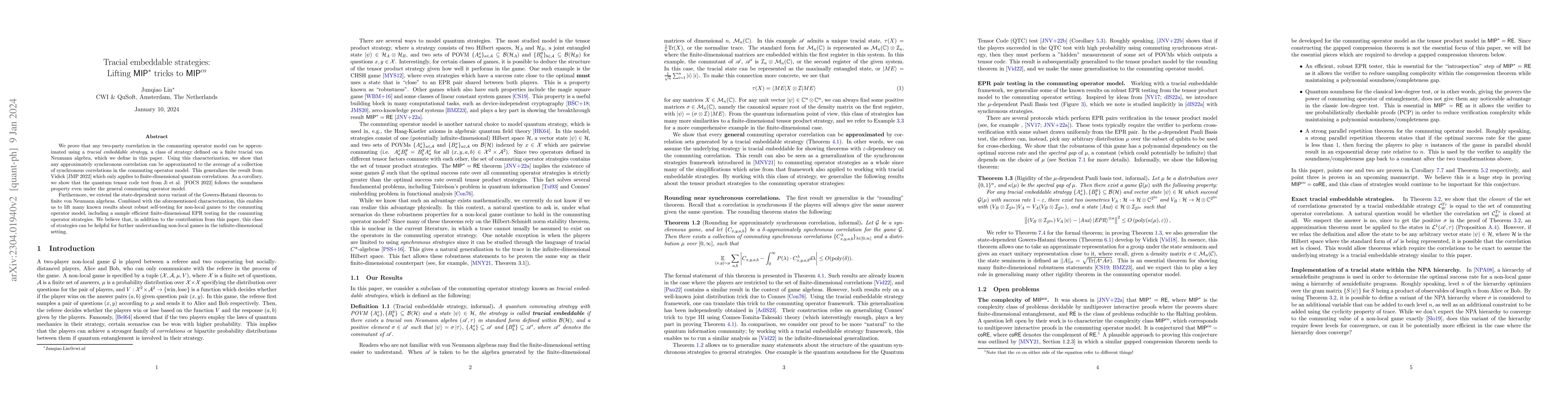 Thumbnail for Tracial embeddable strategies: Lifting MIP* tricks to MIPco