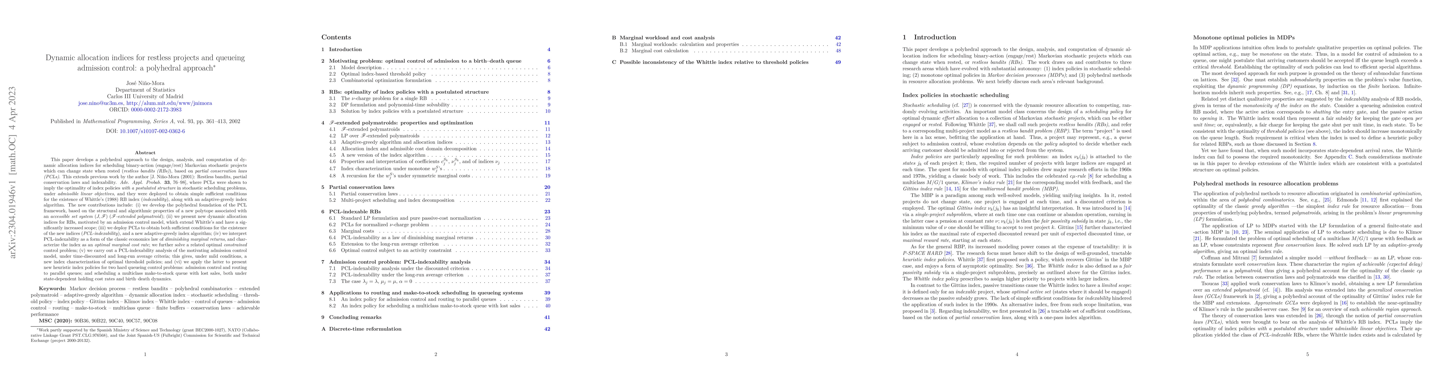 Thumbnail for Dynamic allocation indices for restless projects and queueing admission
  control: a polyhedral approach