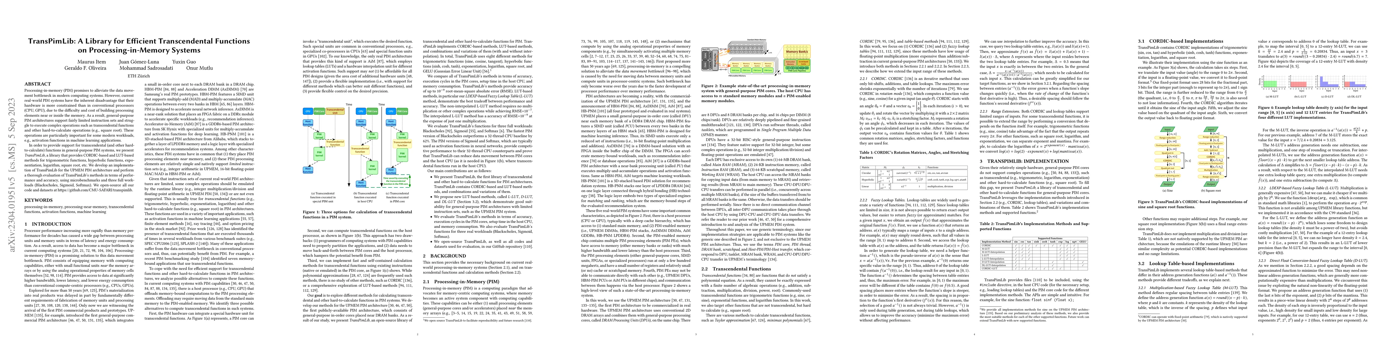 Thumbnail for TransPimLib: A Library for Efficient Transcendental Functions on
  Processing-in-Memory Systems