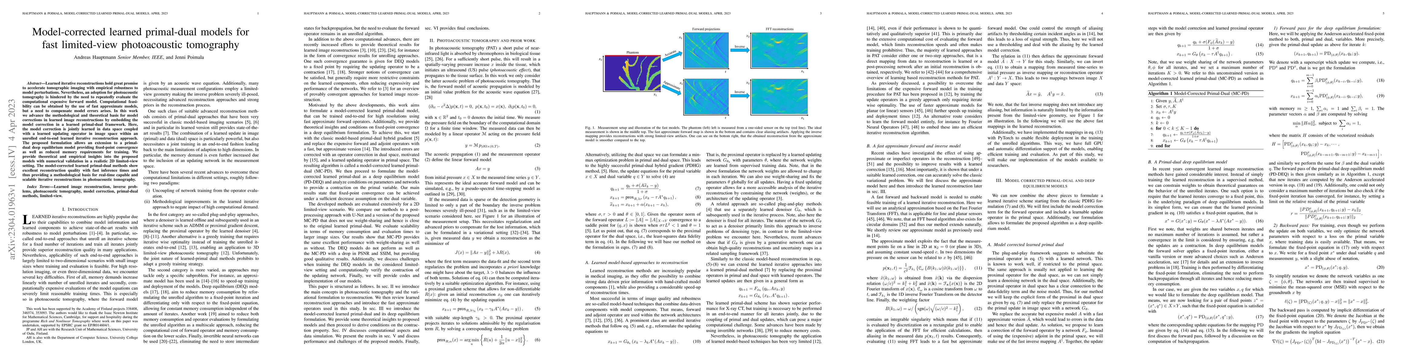 Thumbnail for Model-corrected learned primal-dual models for fast limited-view
  photoacoustic tomography