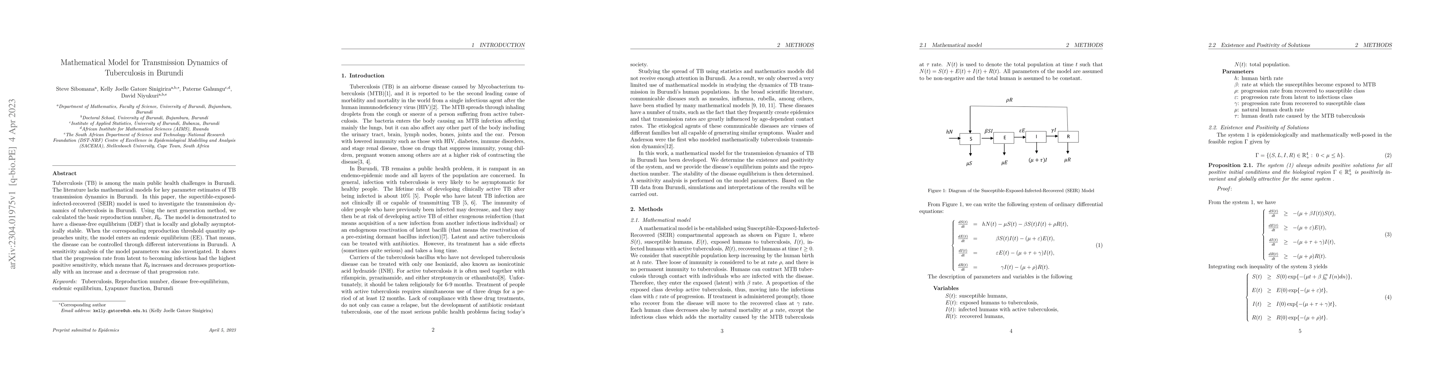 Thumbnail for Mathematical Model for Transmission Dynamics of Tuberculosis in Burundi