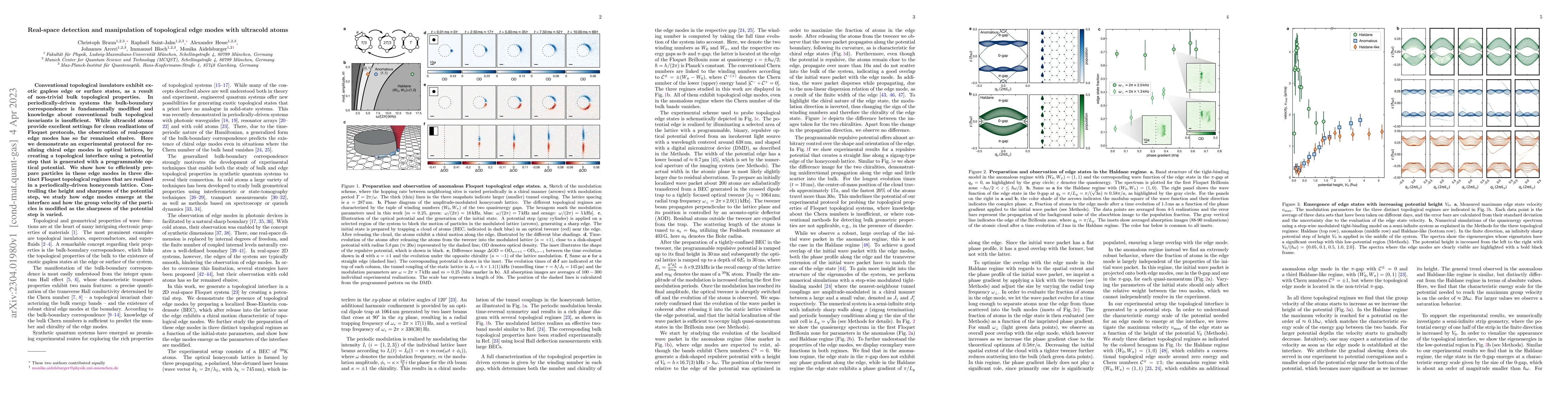 Thumbnail for Real-space detection and manipulation of topological edge modes with
  ultracold atoms