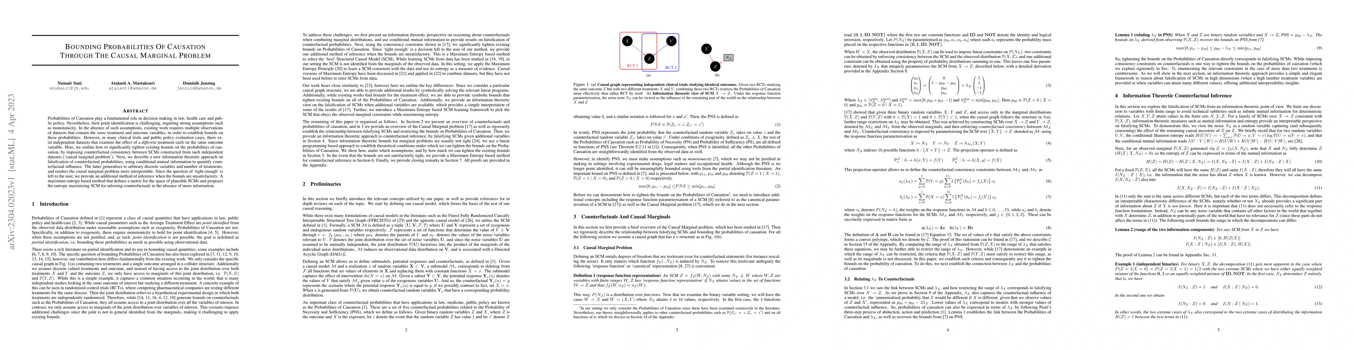 Thumbnail for Bounding probabilities of causation through the causal marginal problem