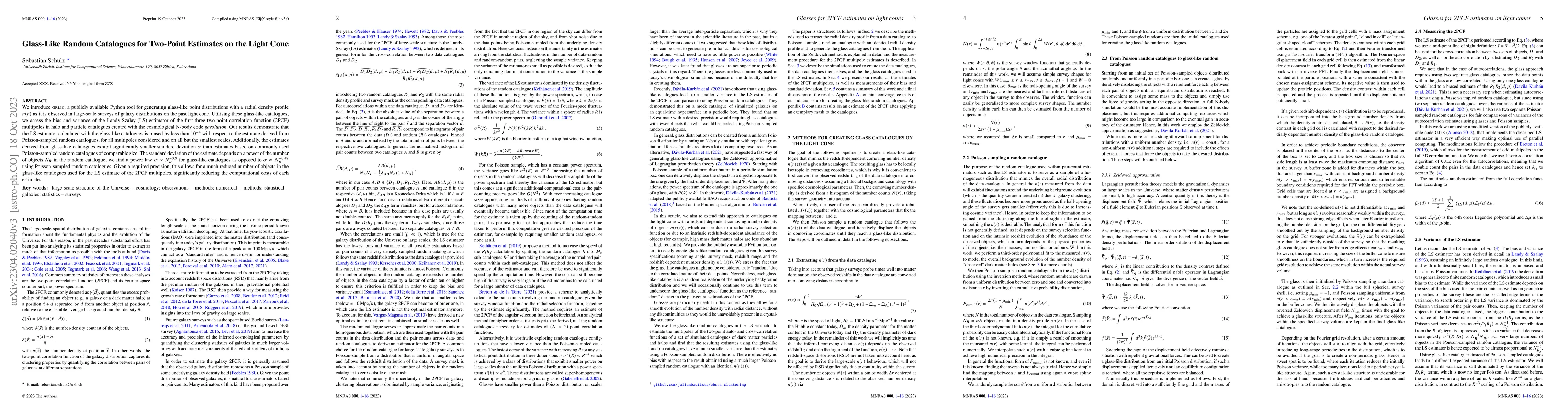 Thumbnail for Glass-Like Random Catalogues for Two-Point Estimates on the Light Cone