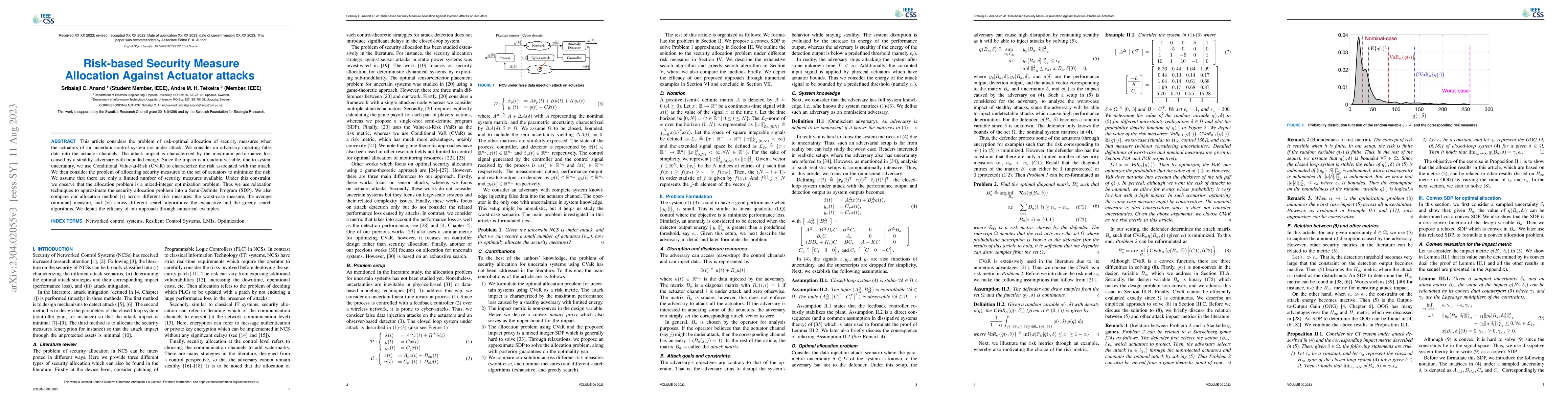 Thumbnail for Risk-based Security Measure Allocation Against Injection Attacks on
  Actuators