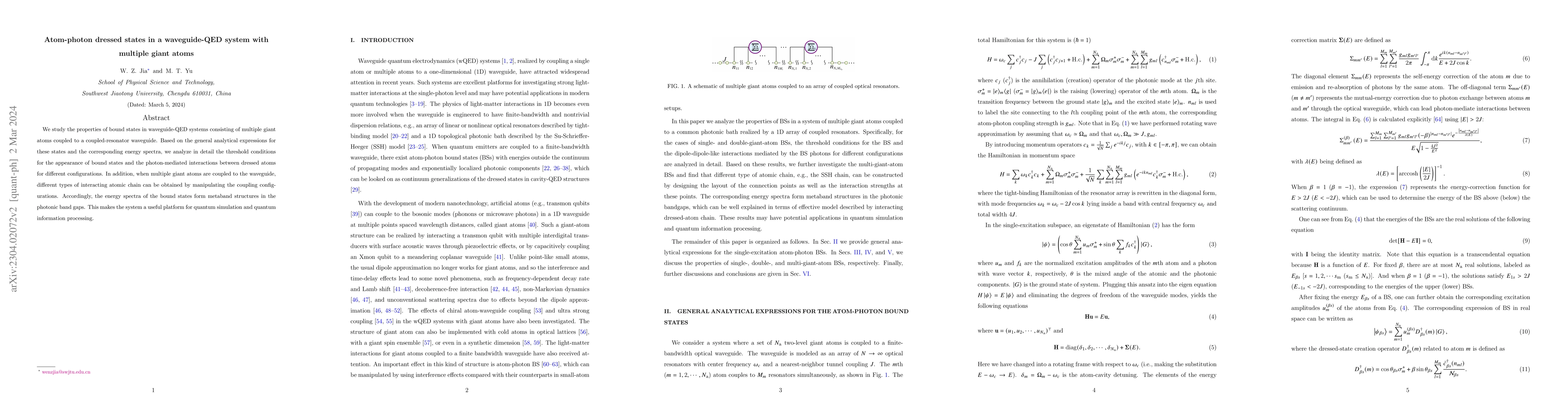 Thumbnail for Atom-photon dressed states in a waveguide-QED system with multiple giant
  atoms