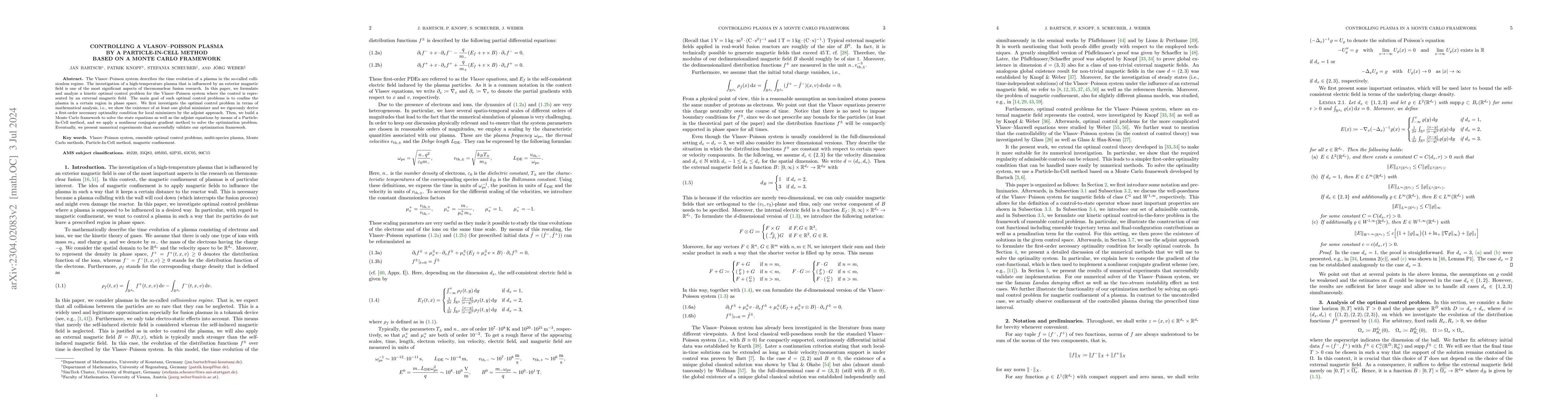 Thumbnail for Controlling a Vlasov-Poisson plasma by a Particle-In-Cell method based
  on a Monte Carlo framework