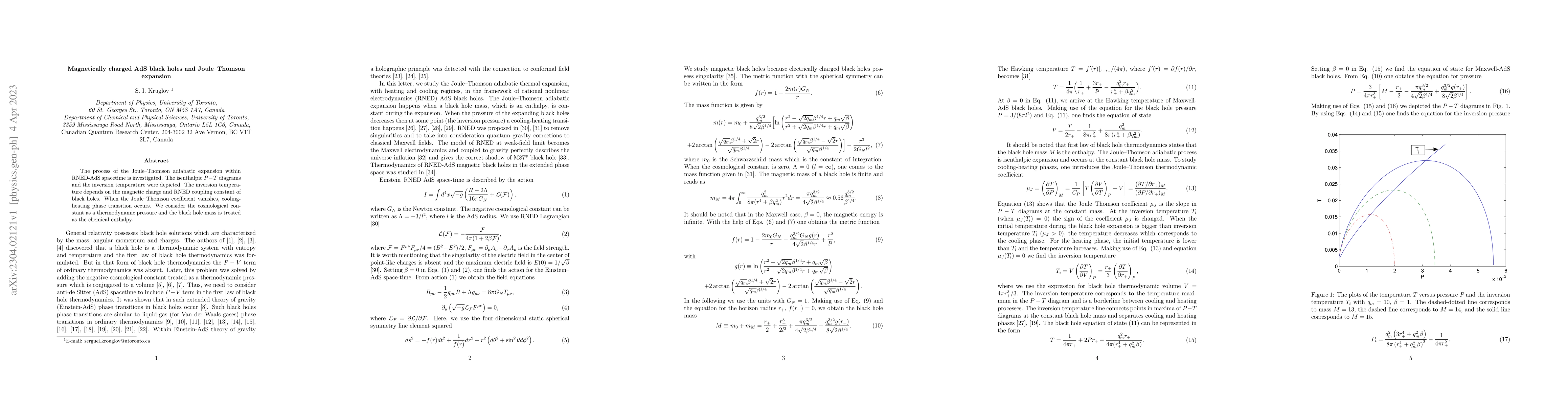 Thumbnail for Magnetically charged AdS black holes and Joule-Thomson expansion