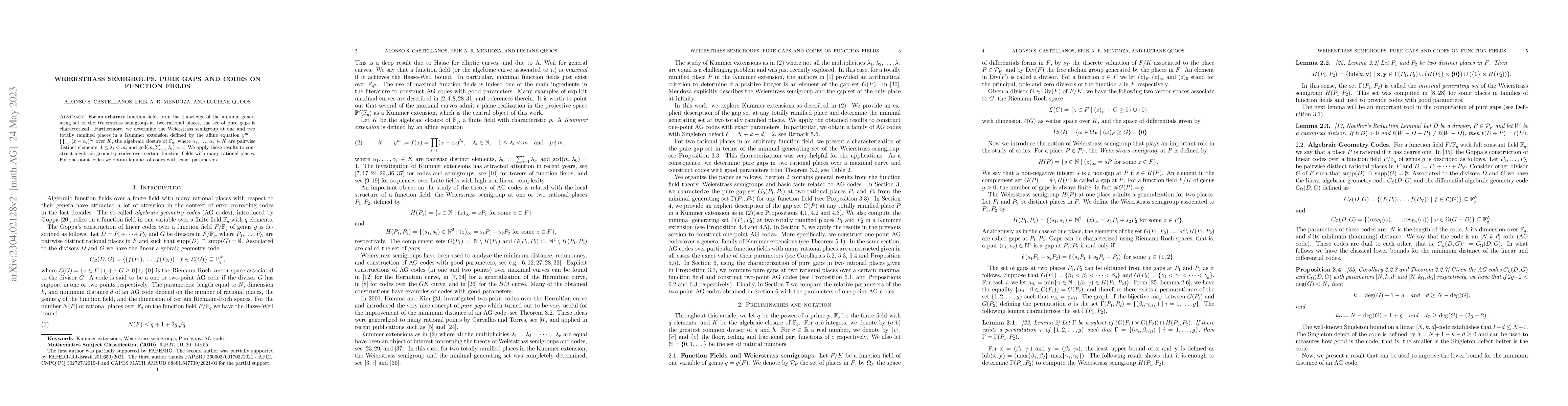 Thumbnail for Weierstrass Semigroup, Pure Gaps and Codes on Function Fields