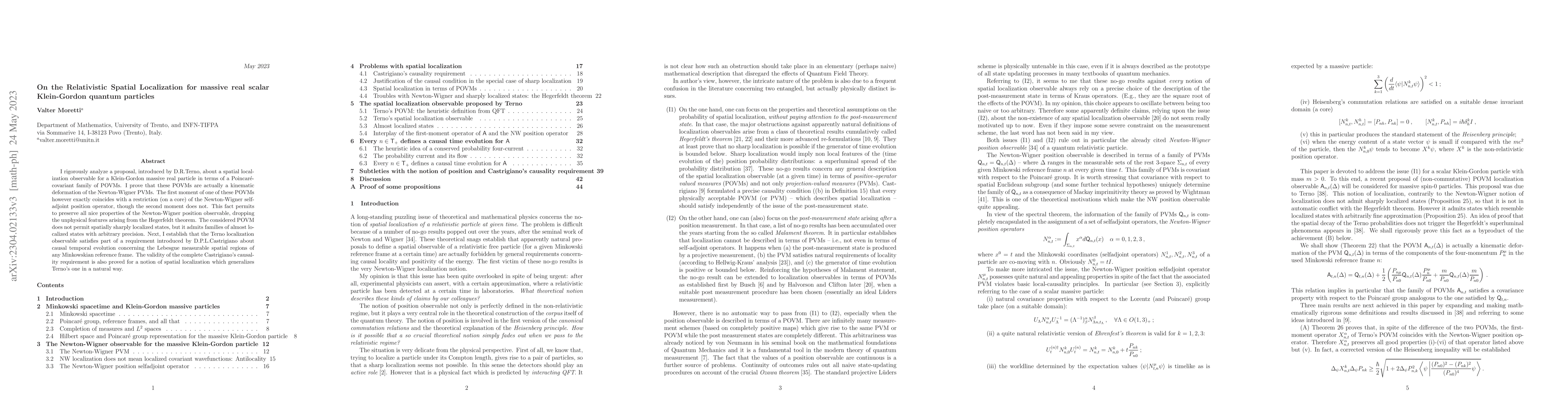 Thumbnail for On the Relativistic Spatial Localization for massive real scalar
  Klein-Gordon quantum particles