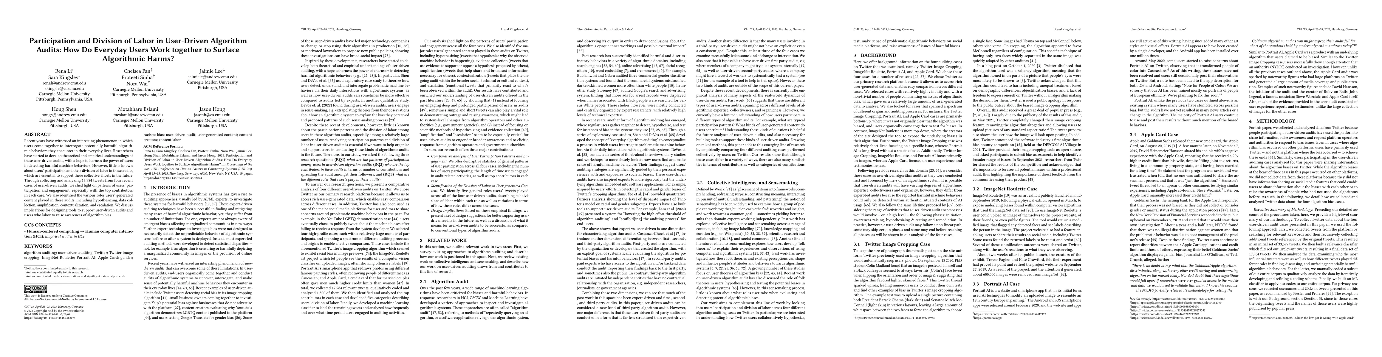 Thumbnail for Participation and Division of Labor in User-Driven Algorithm Audits: How
  Do Everyday Users Work together to Surface Algorithmic Harms?