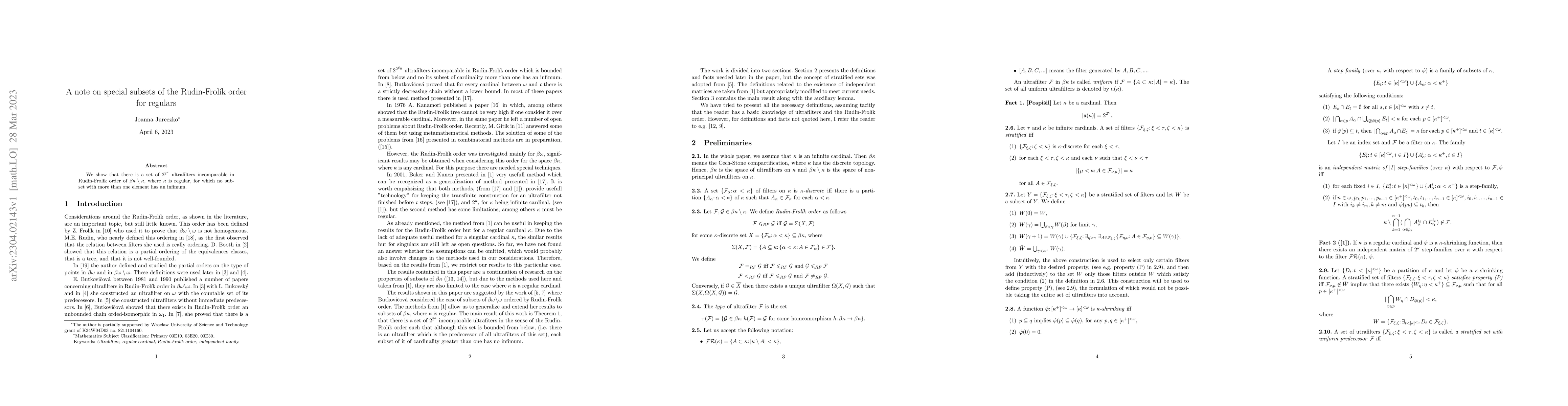 Thumbnail for A note on special subsets of the Rudin-Frol\'ik order for regulars