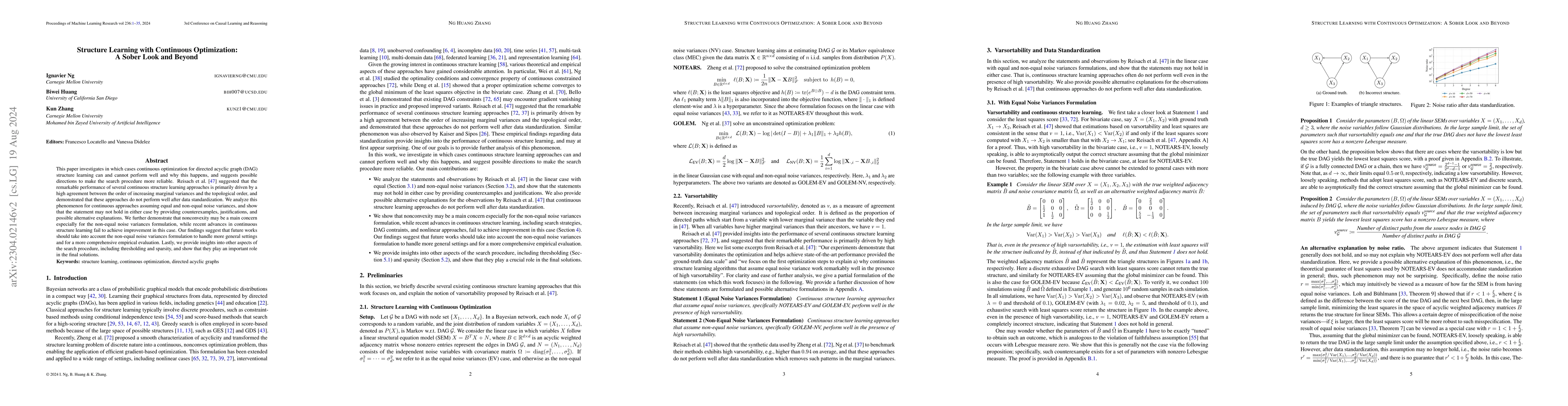 Thumbnail for Structure Learning with Continuous Optimization: A Sober Look and Beyond