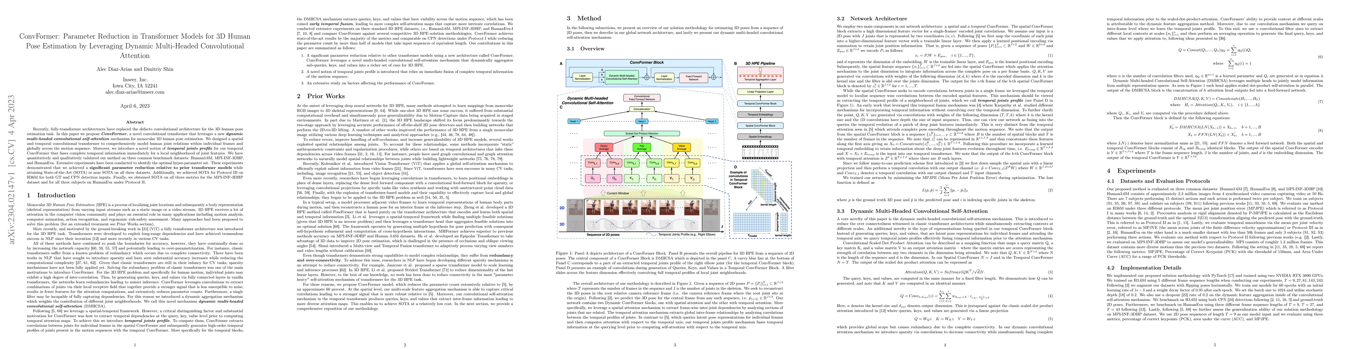 Thumbnail for ConvFormer: Parameter Reduction in Transformer Models for 3D Human Pose
  Estimation by Leveraging Dynamic Multi-Headed Convolutional Attention