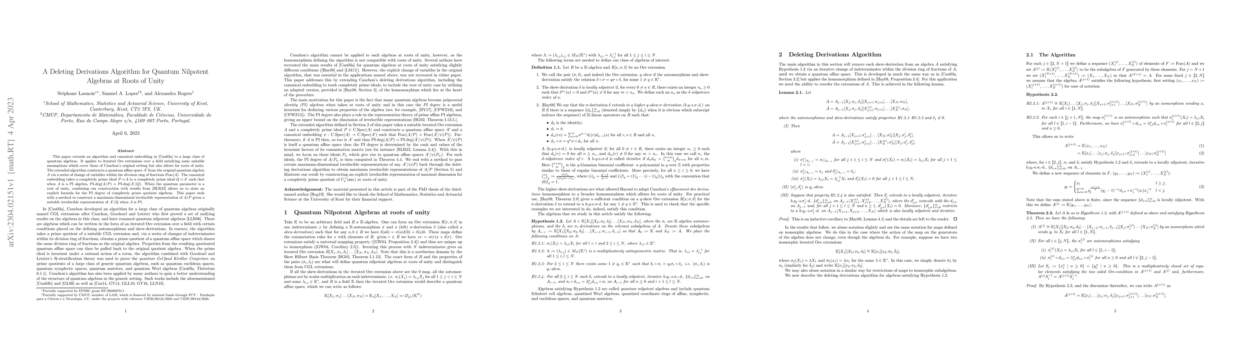 Thumbnail for A Deleting Derivations Algorithm for Quantum Nilpotent Algebras at Roots
  of Unity