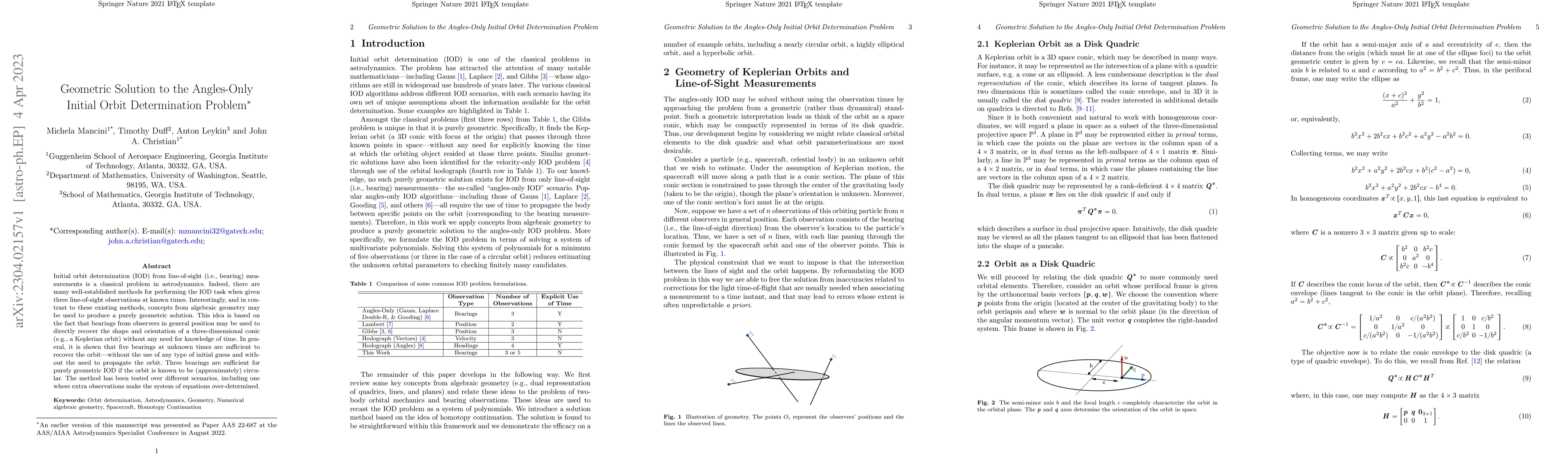 Thumbnail for Geometric Solution to the Angles-Only Initial Orbit Determination
  Problem