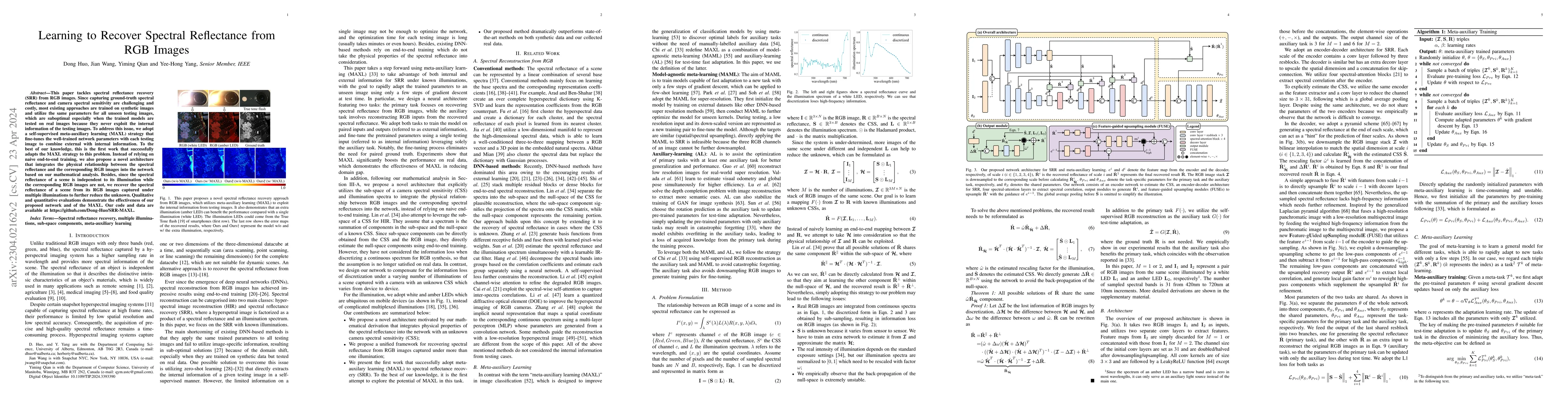 Thumbnail for Learning to Recover Spectral Reflectance from RGB Images