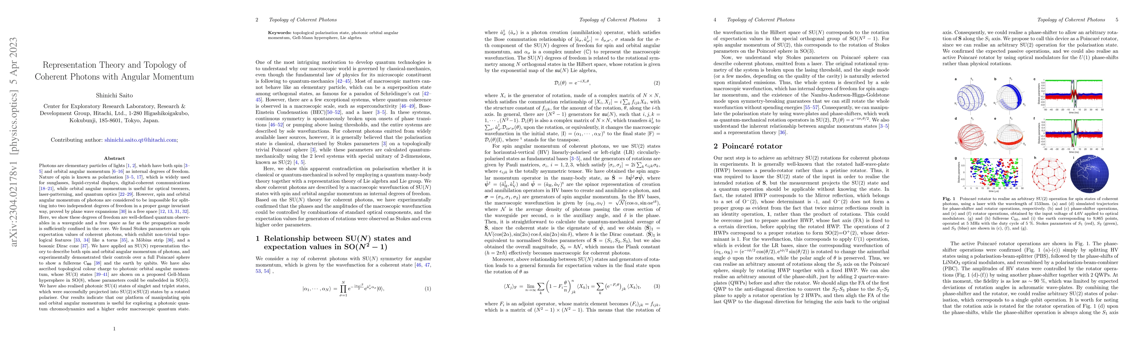 Thumbnail for Representation Theory and Topology of Coherent Photons with Angular
  Momentum