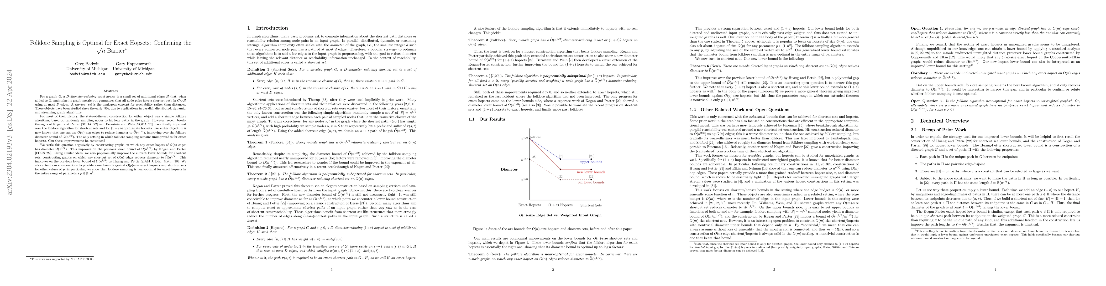 Thumbnail for Folklore Sampling is Optimal for Exact Hopsets: Confirming the
  $\sqrt{n}$ Barrier
