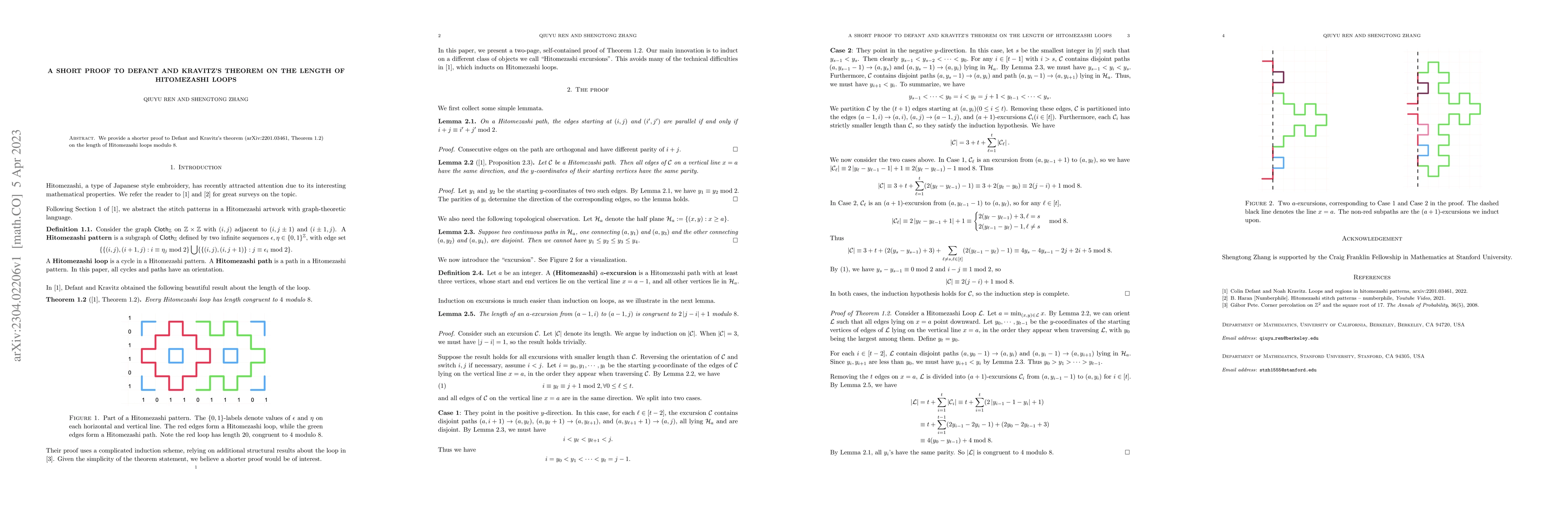 Thumbnail for A Short Proof to Defant and Kravitz's theorem on the Length of
  Hitomezashi Loops