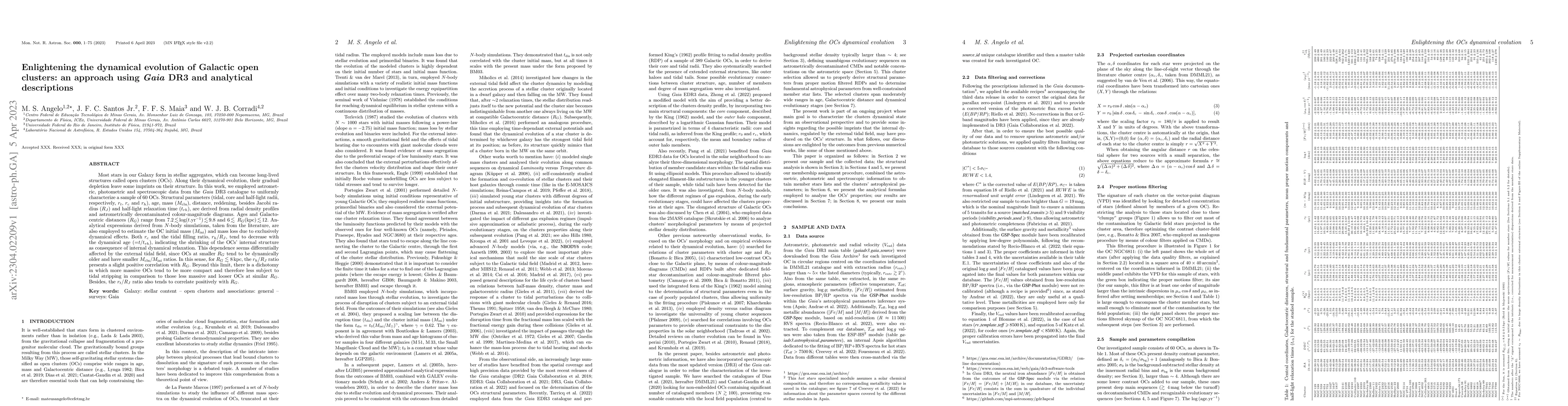 Thumbnail for Enlightening the dynamical evolution of Galactic open clusters: an
  approach using Gaia DR3 and analytical descriptions