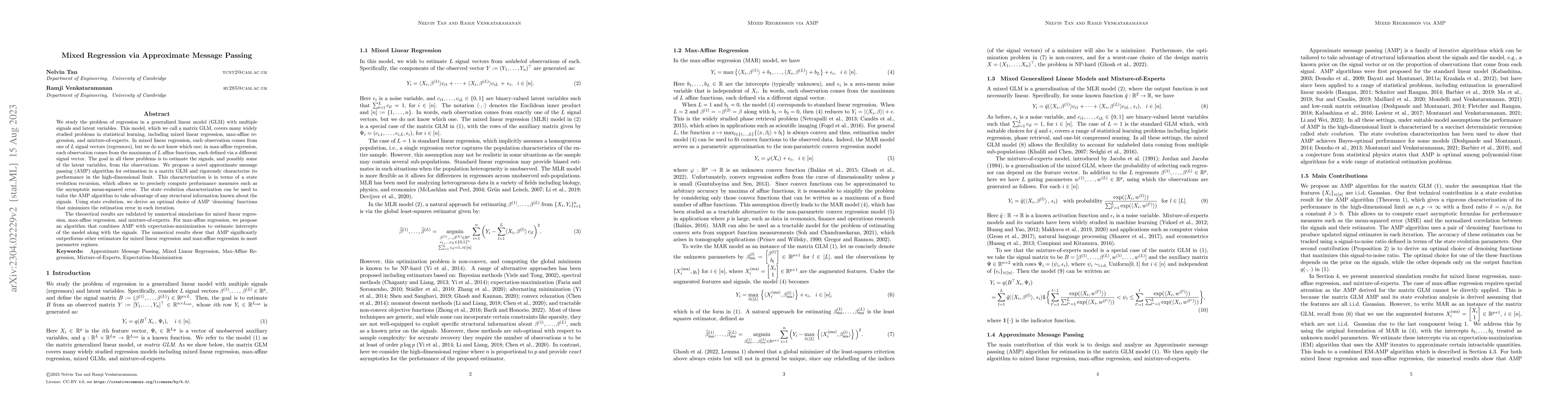 Thumbnail for Mixed Regression via Approximate Message Passing