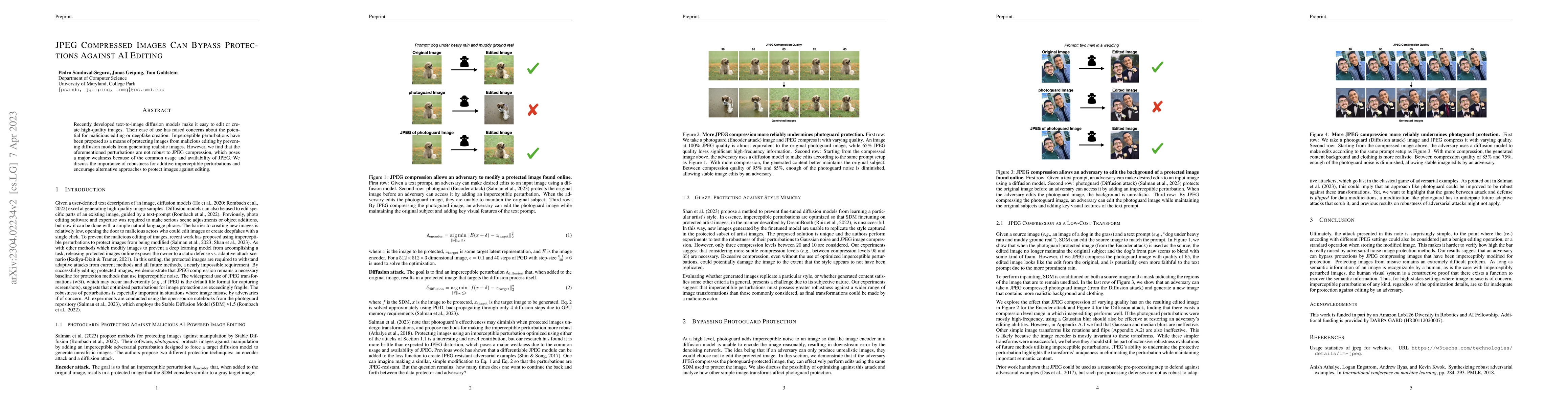 Thumbnail for JPEG Compressed Images Can Bypass Protections Against AI Editing