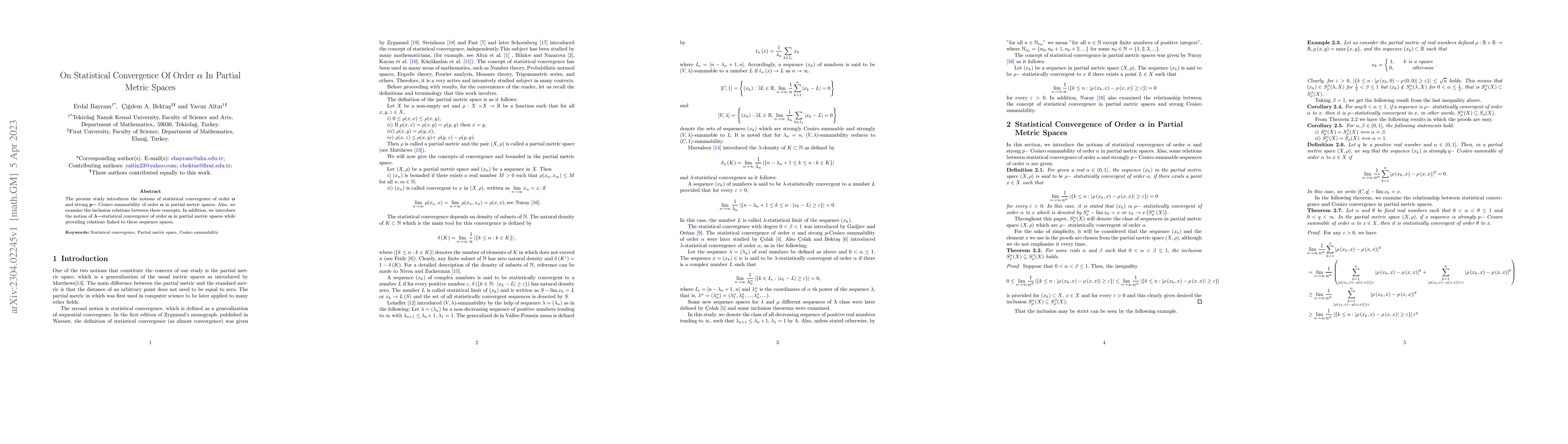 Thumbnail for On Statistical Convergence Of Order ${\alpha}$ In Partial Metric Spaces