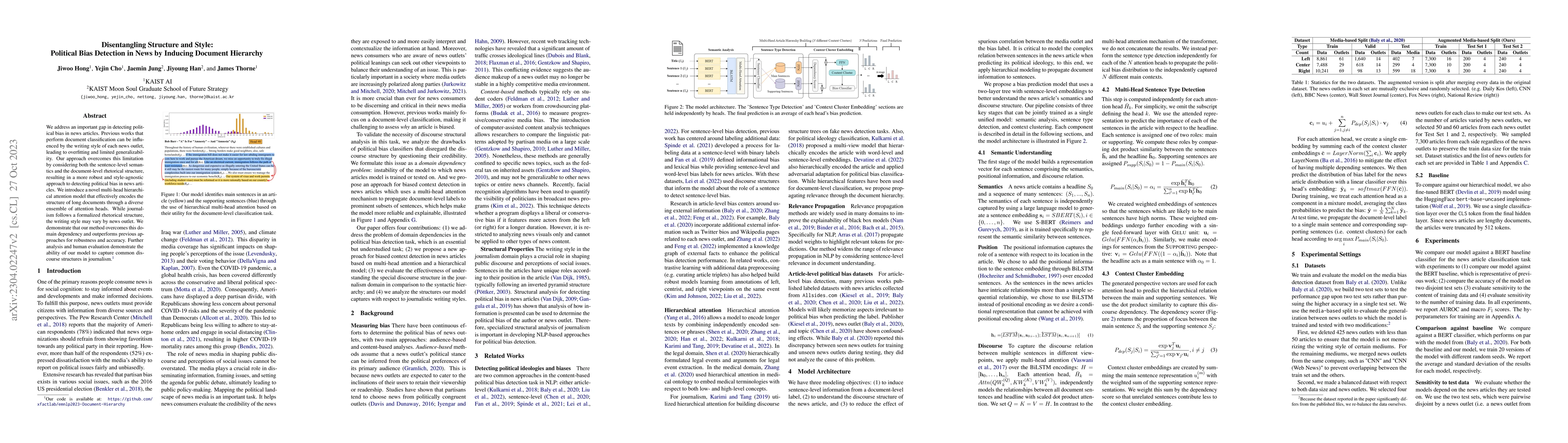 Thumbnail for Disentangling Structure and Style: Political Bias Detection in News by
  Inducing Document Hierarchy