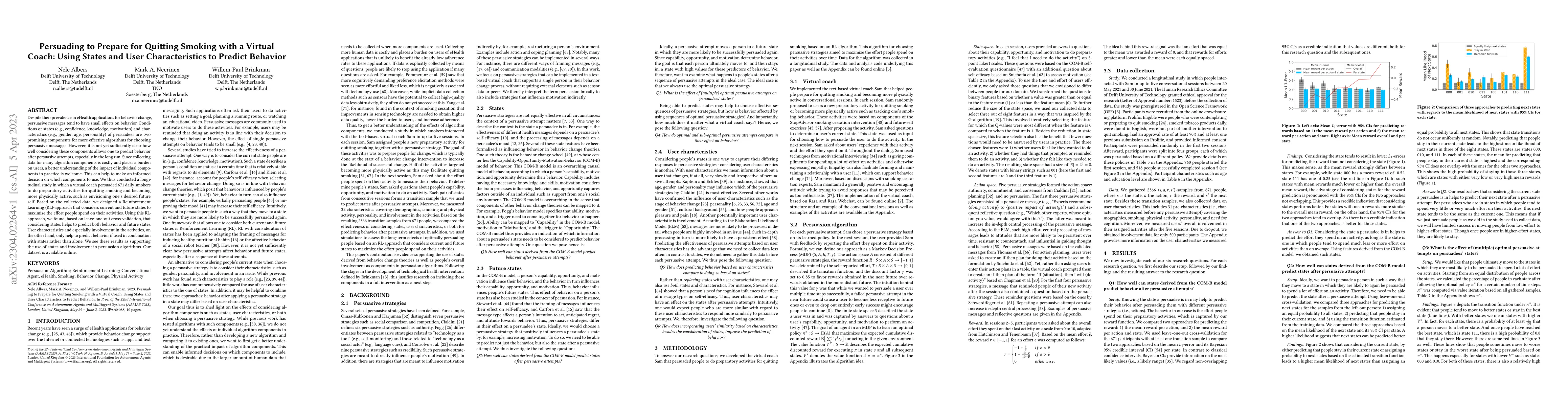 Thumbnail for Persuading to Prepare for Quitting Smoking with a Virtual Coach: Using
  States and User Characteristics to Predict Behavior