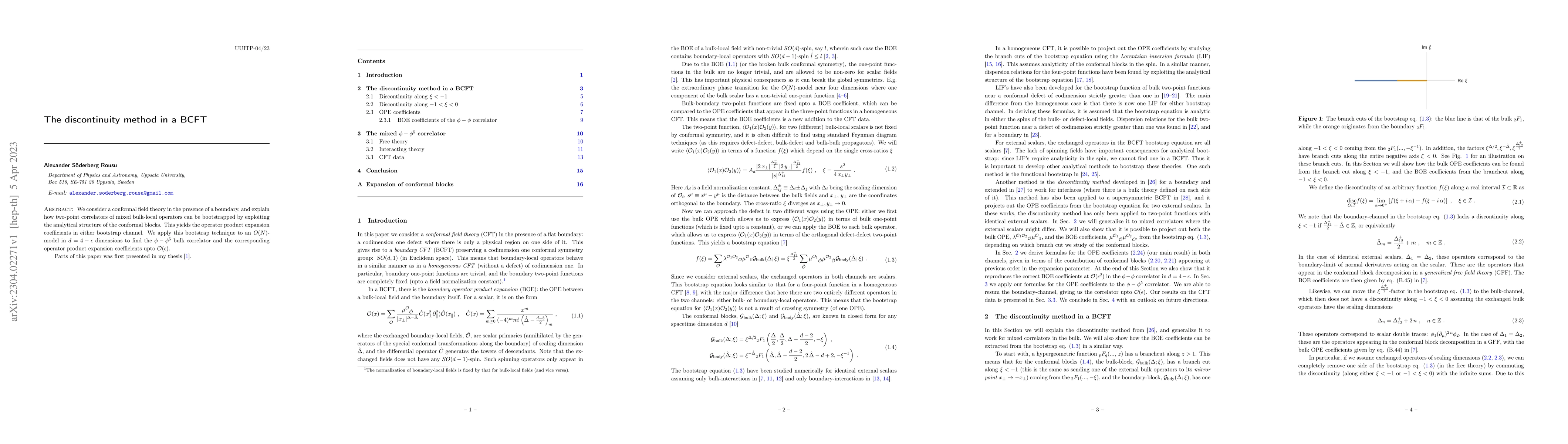 Thumbnail for The discontinuity method in a BCFT