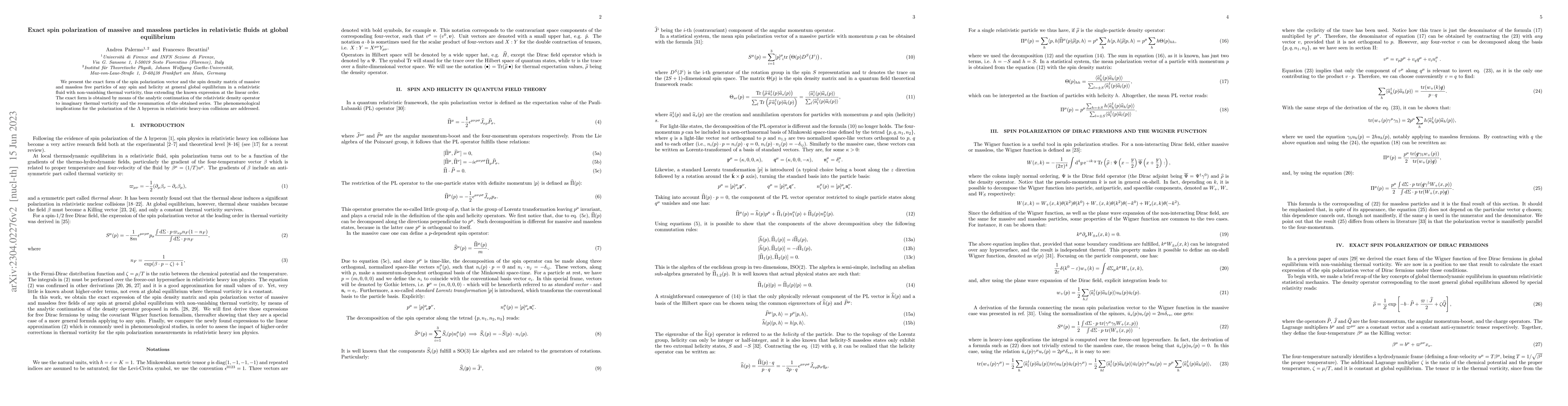 Thumbnail for Exact spin polarization of massive and massless particles in
  relativistic fluids at global equilibrium
