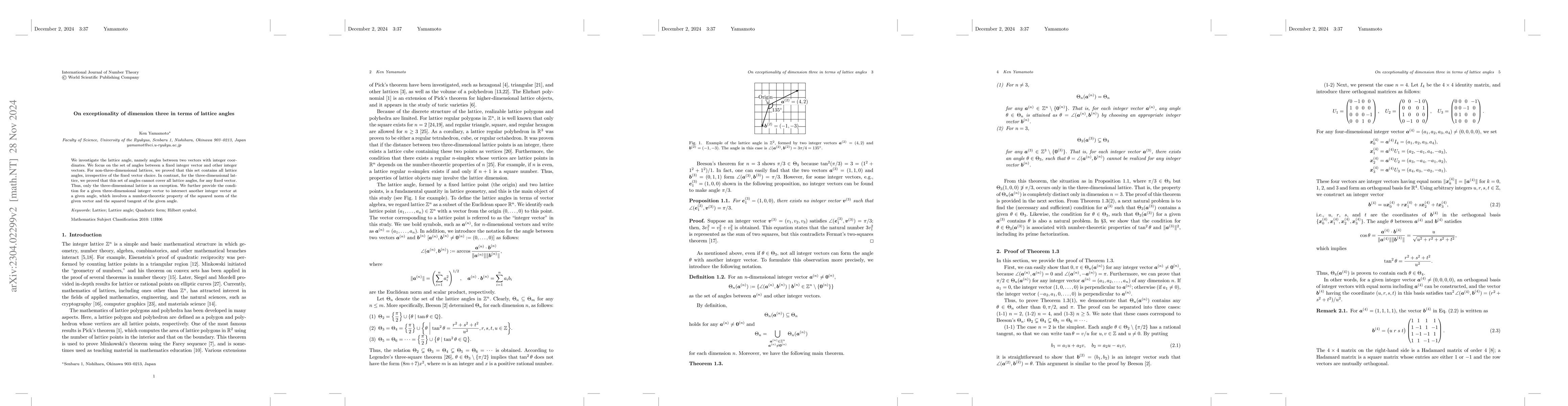 Thumbnail for On exceptionality of dimension three in terms of lattice angles