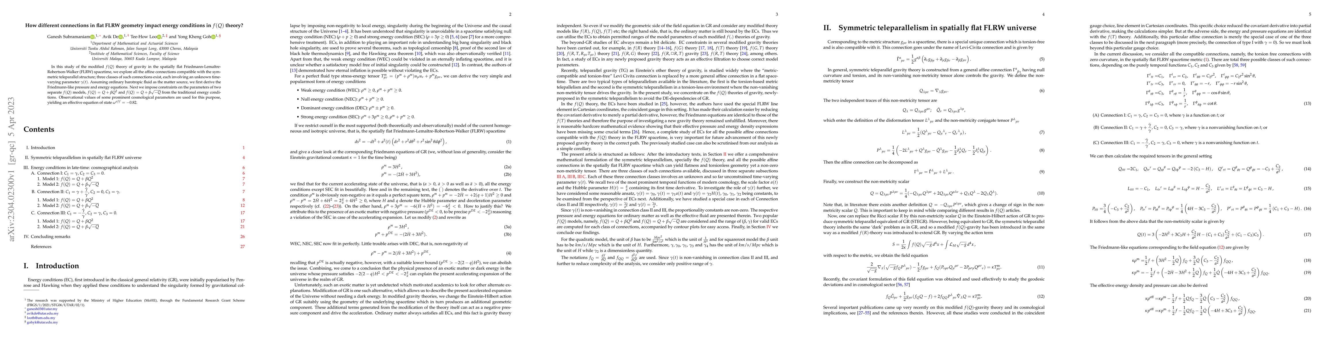 Thumbnail for How different connections in flat FLRW geometry impact energy conditions
  in $f(Q)$ theory?