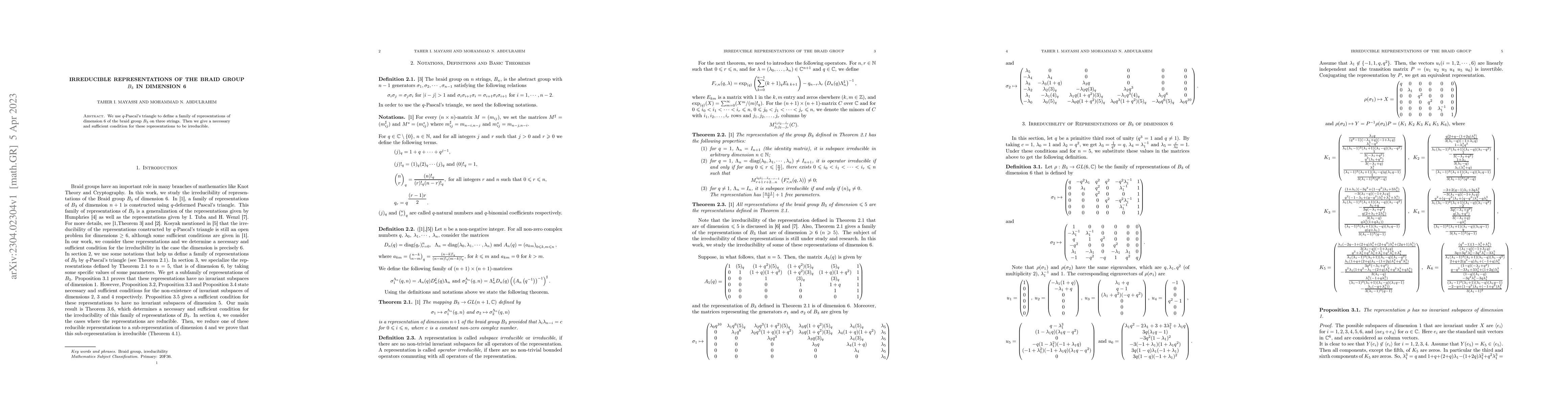 Thumbnail for Irreducible representations of the braid group $B_3$ in dimension 6