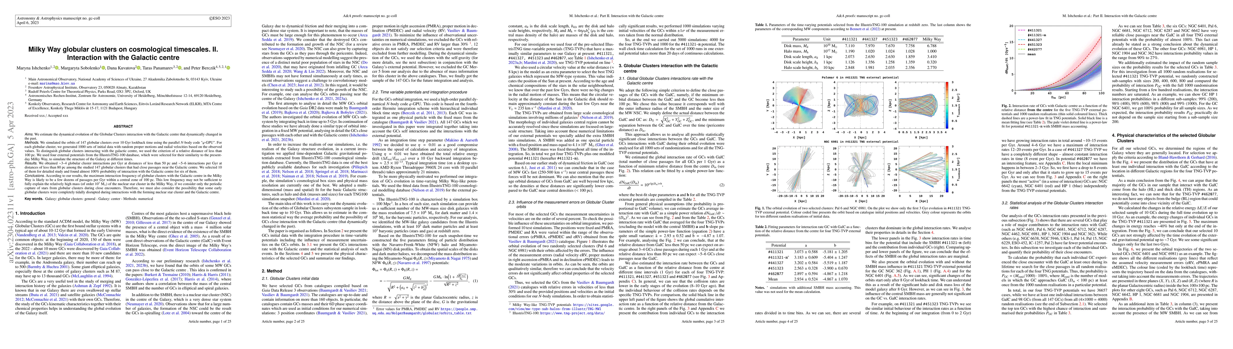 Thumbnail for Milky Way globular clusters on cosmological timescales. II. Interaction
  with the Galactic centre