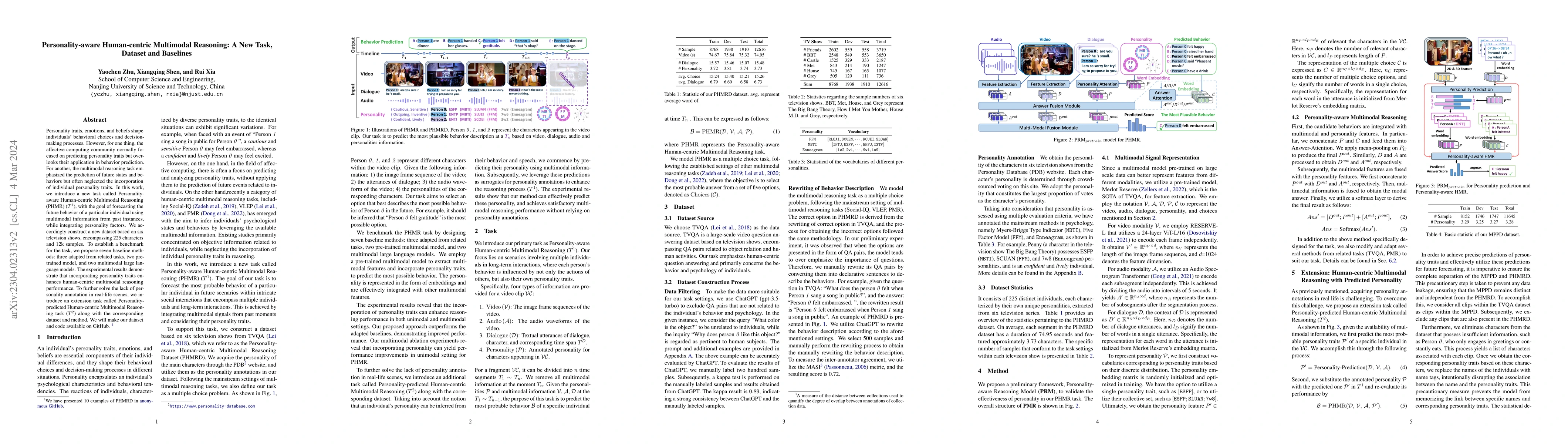 Thumbnail for Personality-aware Human-centric Multimodal Reasoning: A New Task,
  Dataset and Baselines