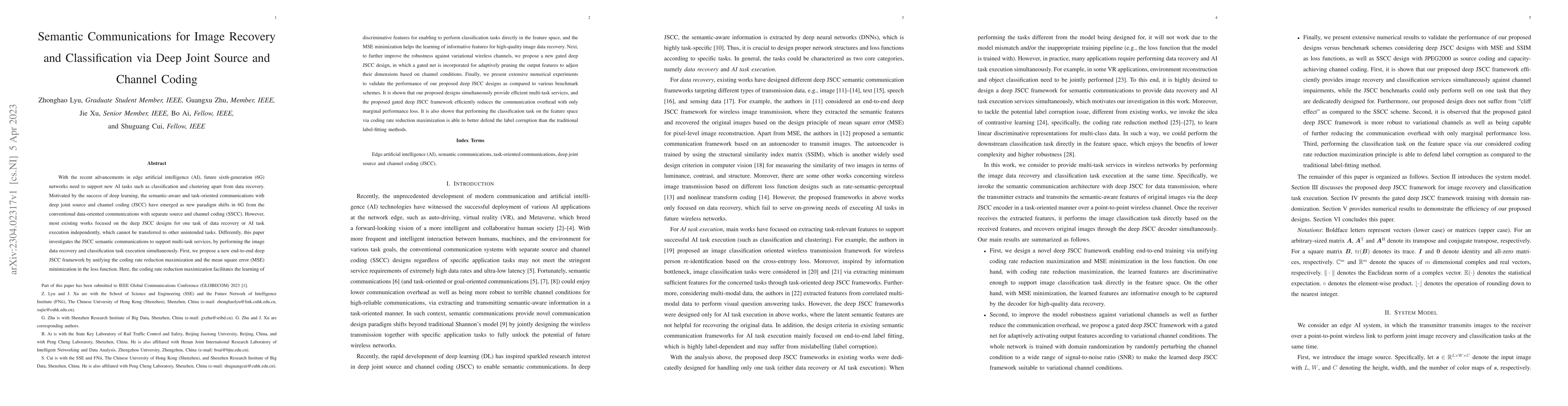 Thumbnail for Semantic Communications for Image Recovery and Classification via Deep
  Joint Source and Channel Coding