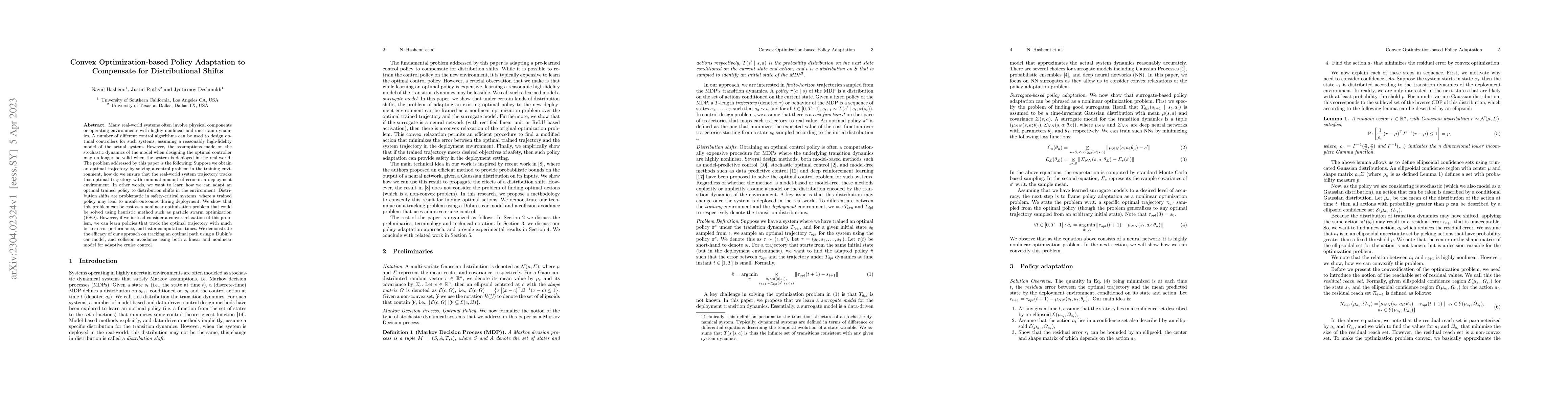 Thumbnail for Convex Optimization-based Policy Adaptation to Compensate for
  Distributional Shifts
