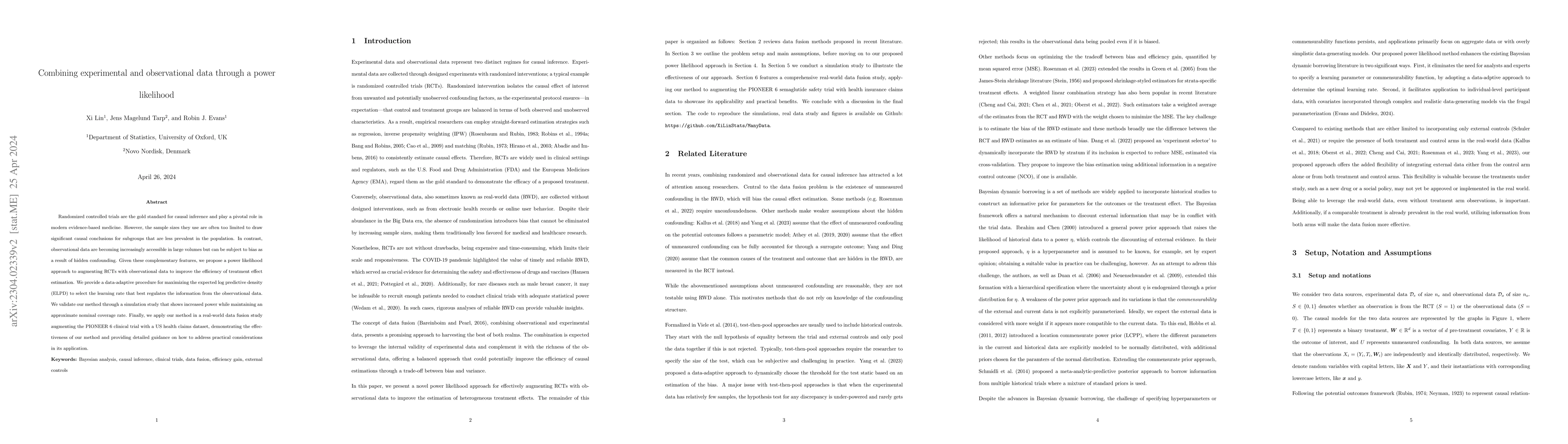 Thumbnail for Combining experimental and observational data through a power likelihood