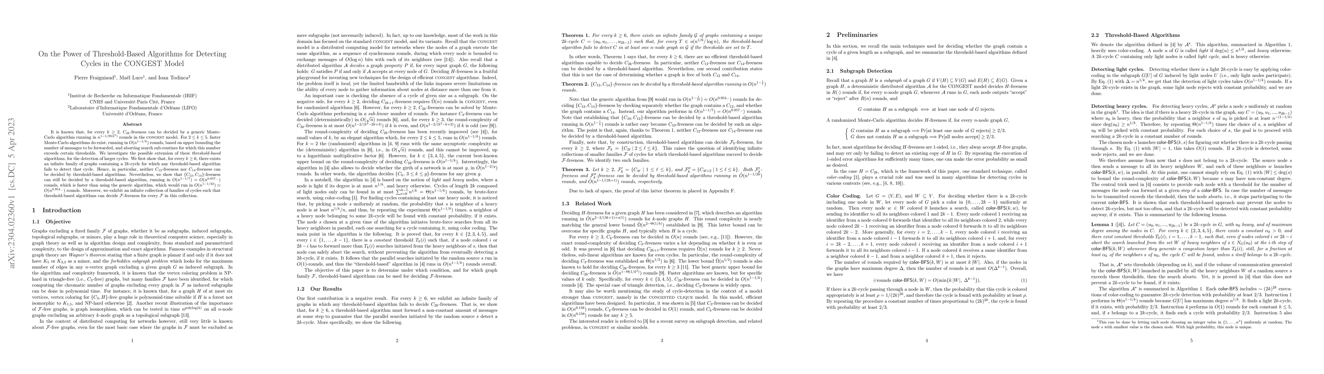 Thumbnail for On the Power of Threshold-Based Algorithms for Detecting Cycles in the
  CONGEST Model