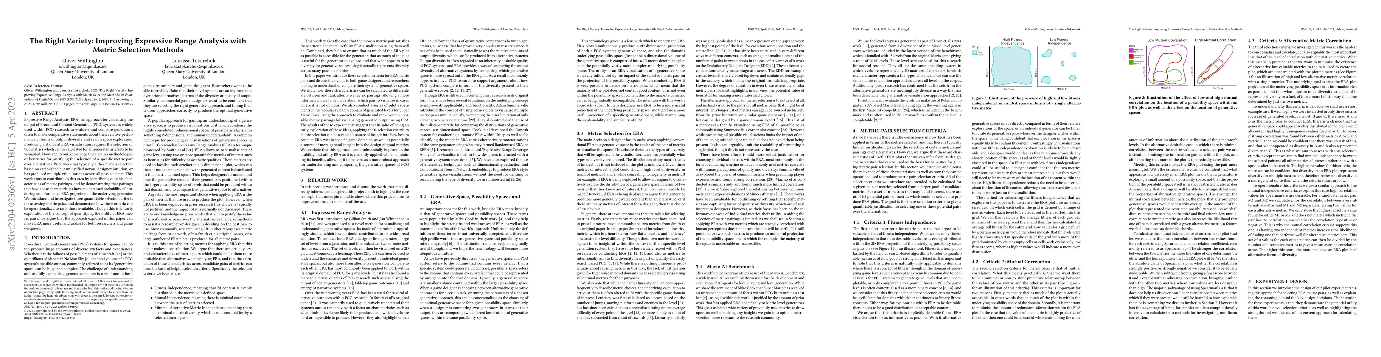 Thumbnail for The Right Variety: Improving Expressive Range Analysis with Metric
  Selection Methods